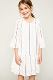 G5840 PALE PINK Printed Bell Sleeve Tunic Dress Full Body