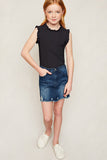 G5859-BLACK Sleeveless Ruffle Mock Neck Tank Top Full Body