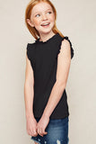 G5859-BLACK Sleeveless Ruffle Mock Neck Tank Top Alternate Angle