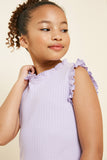 G5859-LAVENDER Sleeveless Ruffle Mock Neck Tank Top Alternate Angle