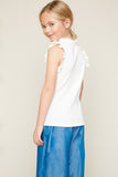 G5859 OFF WHITE Sleeveless Ruffle Mock Neck Tank Top Back