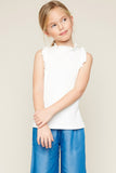 G5859 OFF WHITE Sleeveless Ruffle Mock Neck Tank Top Alternate Angle