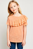 G5893 PEACH Asymmetrical Ruffle T-Shirt Alternate Angle