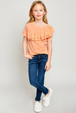 G5893 PEACH Asymmetrical Ruffle T-Shirt Full Body