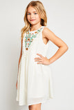 G5908 Ivory Girls Bohemian Flower Embroidered Swing Dress Side