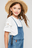 G5969 Mid Denim Girls Bermuda Denim Overalls Detail