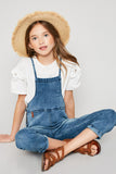 G5969 Mid Denim Girls Bermuda Denim Overalls pose