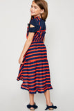 G5979 NAVY-RED Striped Hi-Lo Maxi Dress Back