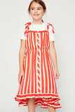 G5979 TOMATO-TAN Striped Hi-Lo Maxi Dress Front Detail