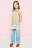 G6025 Tan Girls Frayed Tunic Full Body