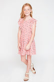 G6050 Mint Floral Print Ruffle Dress Front