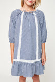 G6072 BLUE Peasant Dress Front Detail