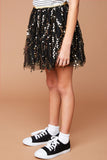 G6086 Black Girls Sequined Mesh Skirt With Elastic Waistband Side