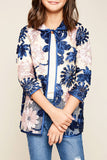 G6098 INK BLUE Sheer Floral Jacket Overlay Front Detail