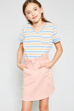 G6139 INDIAN PINK Distressed Paperbag Denim Skirt Front