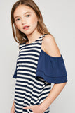 G6147 NAVY Cold-Shoulder Stripe Dress Alternate Angle