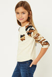 G6159-CREAM Long Sleeve Camo Baseball Tee Front