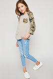 G6159 TAUPE Long Sleeve Camo Baseball Tee Front