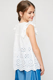 G6200 Off White Girls Eyelet Ruffle Sleeveless Top Back