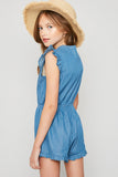 G6202 MID DENIM Button-Down Denim Romper Front