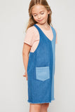 G6209 Denim Mix Girls Two-Toned Sleeveless Denim Mini Dress Side