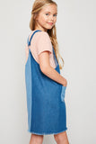 G6209 Denim Mix Girls Two-Toned Sleeveless Denim Mini Dress Back