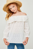 Off Shoulder Eyelet Tie-Front Tassel Top