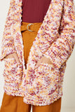 G6278-MAUVE MIX Textured Dolman Sleeve Cardigan Front Detail