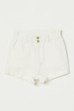 G6355 White Denim Girls High Waist Roll Up Denim Short Flat Front