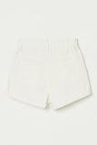 G6355 White Denim Girls High Waist Roll Up Denim Short Flat Back