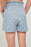 G6362-INDIAN BLUE Printed Paperbag Tie Shorts Back