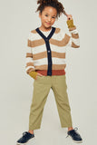 G6411-CHESTNUT Stripe Knit Cardigan Front