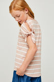 G6415-INDIAN PINK Stripe Tie-Sleeve T-Shirt Back