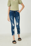 G6423-DK DENIM Distressed Drawstring Denim Jeans Front