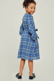 G6433-BLUE Plaid Button-Down Midi Dress Back