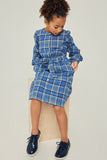 G6433-BLUE Plaid Button-Down Midi Dress Alternate Angle