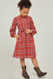 G6433-RED Plaid Button-Down Midi Dress Alternate Angle