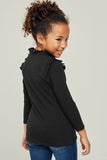 G6452-BLACK Ribbed Ruffle Mock Neck Long Sleeve Top Back