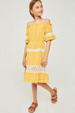 G6539-HONEY Off-Shoulder Ruffled Lace Midi Dress Alternate Angle