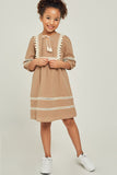 G6551-MOCHA Pom-Pom Peasant Mini Dress Front