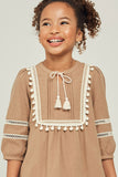 G6551-MOCHA Pom-Pom Peasant Mini Dress Alternate Angle