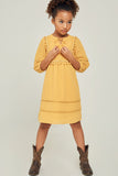 G6551-MUSTARD Pom-Pom Peasant Mini Dress Front