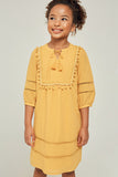 G6551-MUSTARD Pom-Pom Peasant Mini Dress Alternate Angle