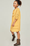 G6551-MUSTARD Pom-Pom Peasant Mini Dress Full Body