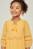 G6551-MUSTARD Pom-Pom Peasant Mini Dress Alternate Angle