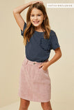 G6582-INDIAN PINK Corduroy Mini Skirt Front