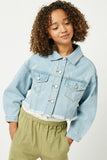 G6621 Light Denim Girls Cut-Off Cropped Denim Jacket Front