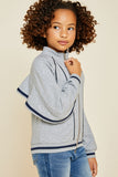 G6658-H.GREY Ruffle Mock Neck  Zip-Up Jacket Alternate Angle