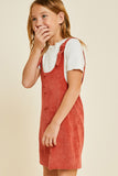 G6675 Rust Girls Button Down Buckle Strap Mini Shift Dress Side