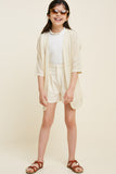 G6740-CREAM Striped Knit Cardigan Alternate Angle